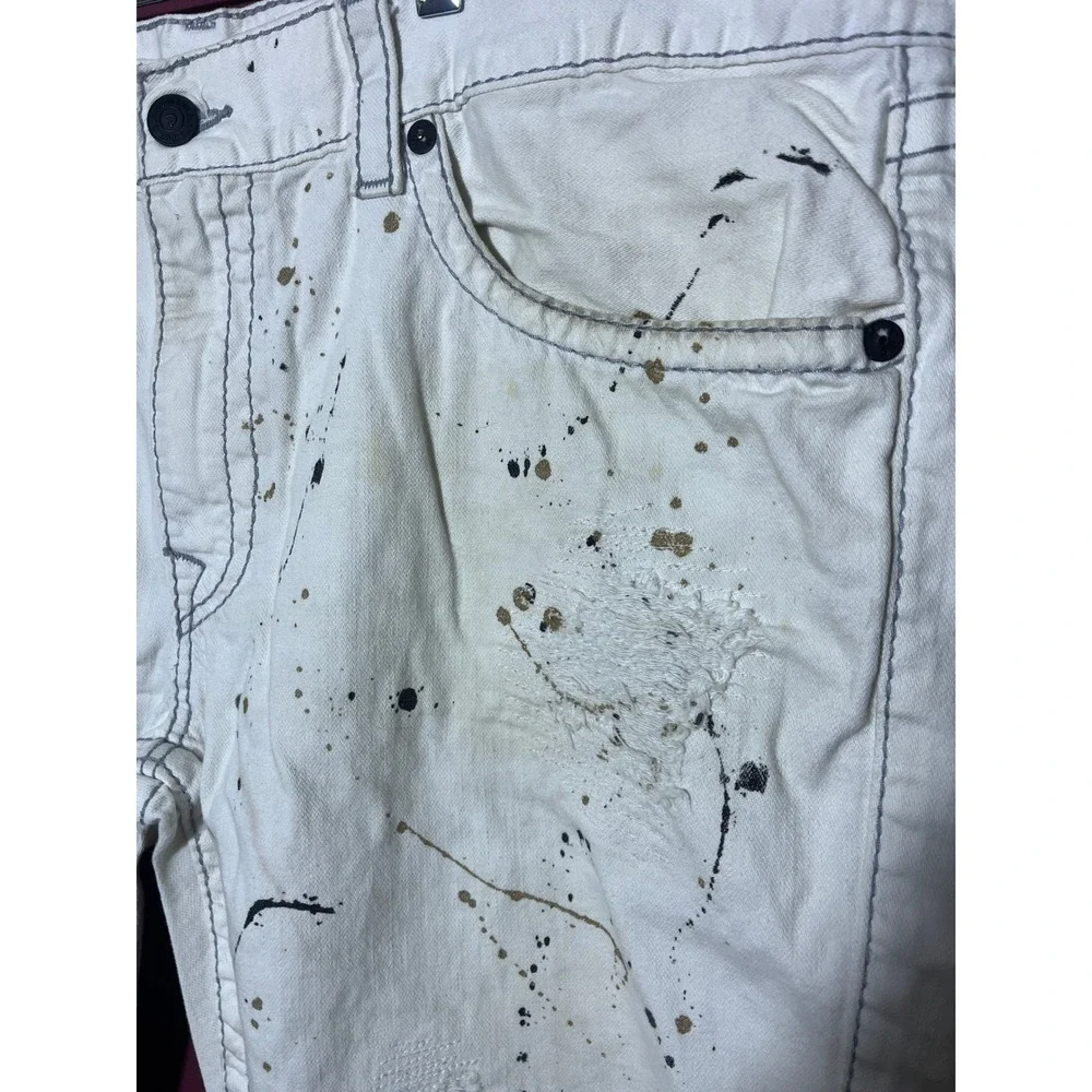 True Religion White Paint Splatter Distressed Skinny Denim Shorts Mens